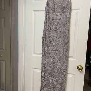 Sue Wong Silver Formal Embroidered Dress Size Six needs strap repaired